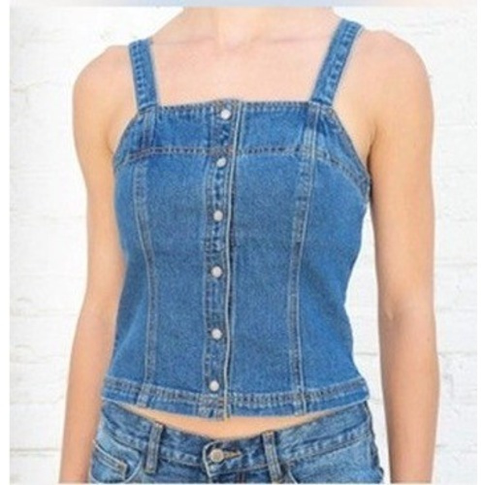 Brandy Melville Aria Denim Fitted Cropped Tank, Corset Style, Size M